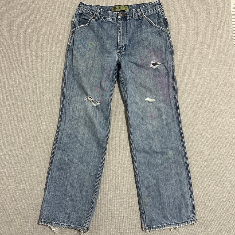 Vintage Old Navy OND Painter Jeans Light Wash Paint Splatter Thrashed Mens 33x32